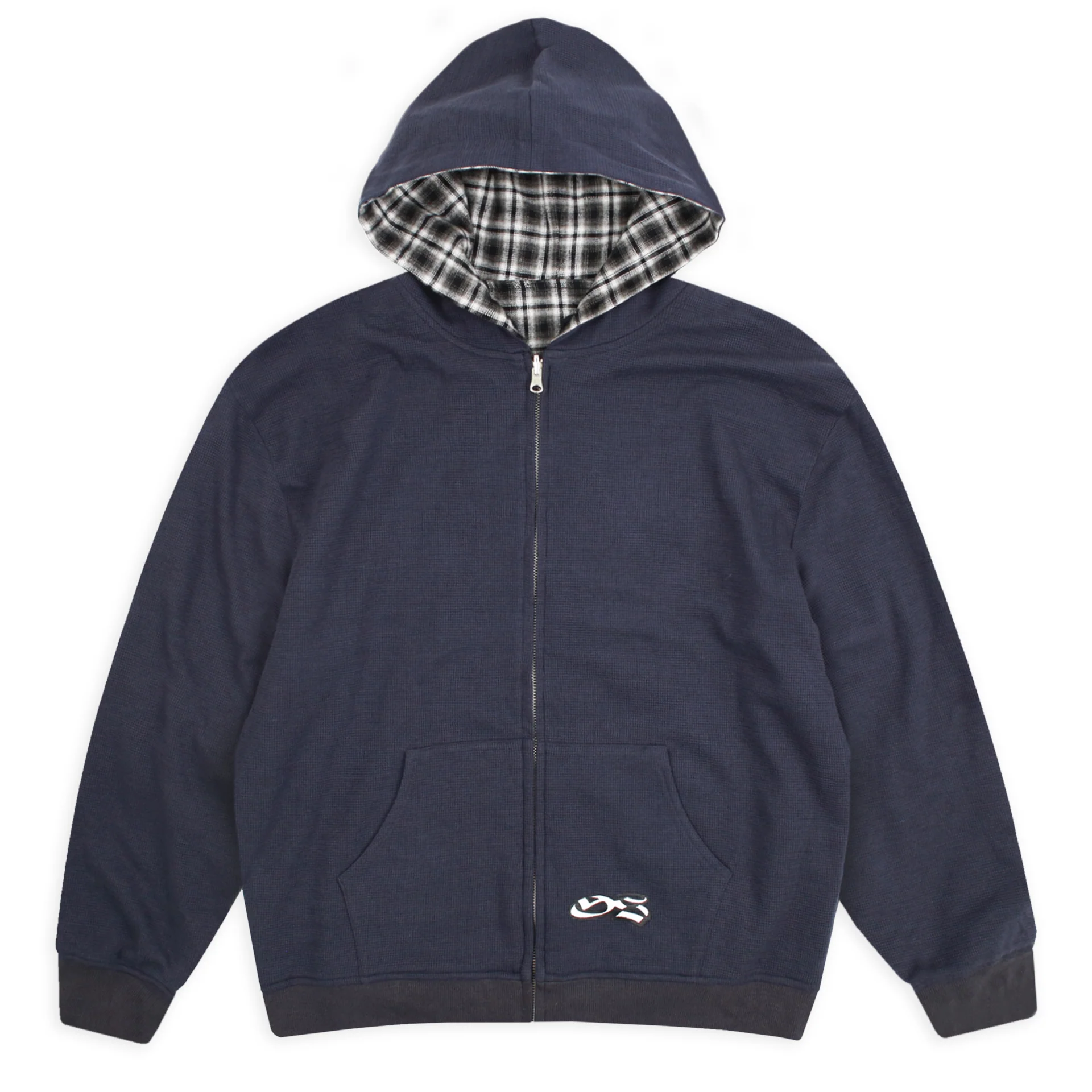 Reversible Flannel Hoodie (Khaki/Blue) - Image 2
